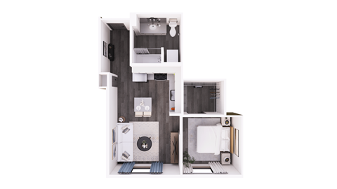 Floor plan for 1 bed, 1 bath, 610 sqft